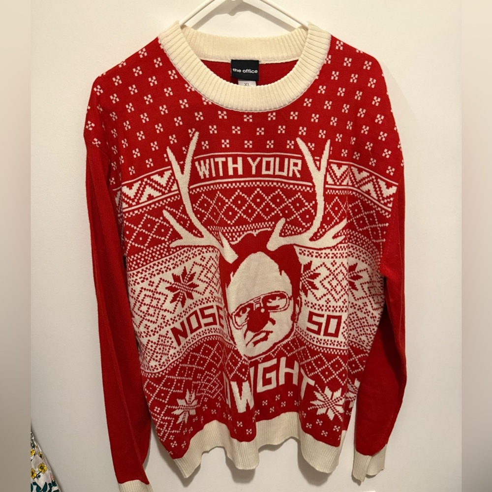 The office Christmas sweater with your nose so Dwight XL